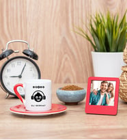 Emoji Tasarım Kırmızı Kahve Fincanı ve Kırmızı Mini Fotoğraf Çerçevesi