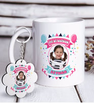 BK Gift Kişiye Özel Fotoğraflı Doğum Günü Beyaz Kupa ve Anahtarlık Hediye Seti-2 (Model 1)
