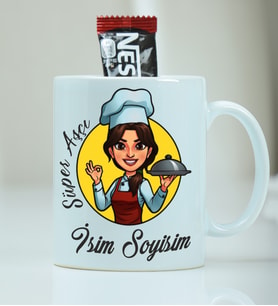 Kişiye Özel Kupa Bardak Süper Aşçı Desenli - Nescafe Hediyeli