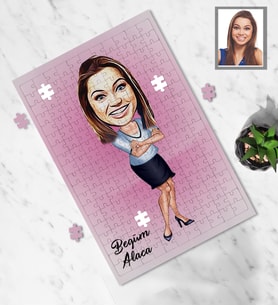 Kişiye Özel İş Kadını Karikatürlü A4 99 Parça Puzzle Bayan-5