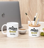 Maden Teknolojisi Öğretmeni Beyaz Kupa Bardak Ve Kalemlik Hediye Seti