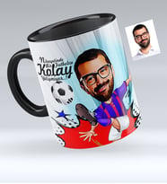 BK Gift Kişiye Özel Bay Futbolcu Bordo Mavi Karikatürlü Siyah Kupa Bardak  1