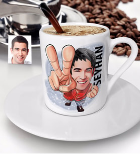 BK Gift Kişiye Özel Bay Karikatürlü Türk Kahvesi Fincanı-33 (Beyaz)