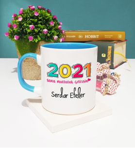 Sana Mutluluk Getirsin 2021 Yılbaşı Hediyesi Kupa Bardak Mavi
