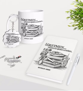 BK Gift Kişiye Özel Öğretmen Kupa Anahtarlık Beyaz Defter Kalem Hediye Seti-1 (Model 1)