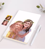 BK Gift Kişiye Özel Kız Kardeşler Karikatürlü Beyaz Defter ve Kalem Hediye Seti-2