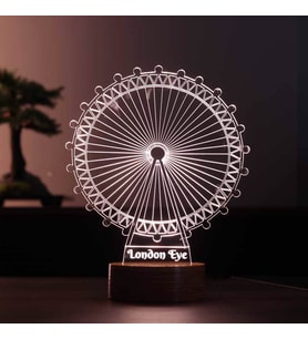 London Eye Led Masa Lambası Hediye Gece Lambası Ahşap Taban 7 Farklı Işık Renkli