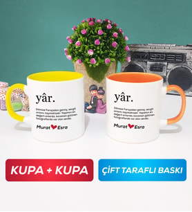 İkili Yâr Sevgililer Günü Hediyesi Kupa Bardak Sarı Turuncu