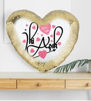 BK Gift Kişiye Özel Sevgililer Günü Altın Yaldız Sihirli Kalp Yastık  19