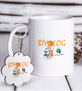 BK Gift Kişiye Özel Mesleki Biyolog Beyaz Kupa ve Anahtarlık Hediye Seti (Model 1)