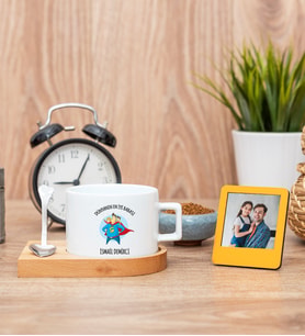 Süper Baba Fincan ve Turuncu Mini Fotoğraf Çerçevesi