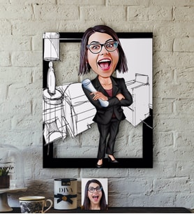 BK Gift Kişiye Özel Bayan İç Mimar Karikatürlü 3D Ahşap Tablo-1