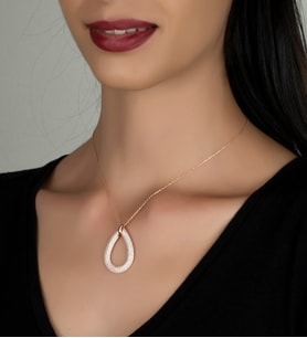 Gümüş Zirkon Taşlı Gözyaşı Damlası Tasarım Kolye (Rose)