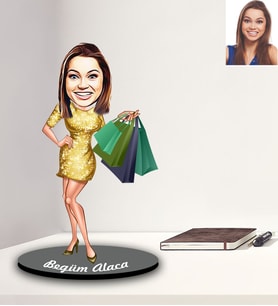 Kişiye Özel Bayan Karikatürlü Ahşap Biblo Model-2