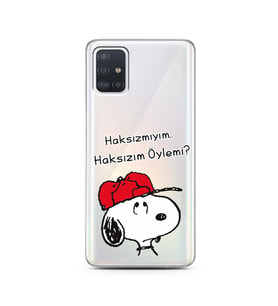 Snoopy Tasarımlı Süper Şeffaf Silikon Telefon Kılıfı Samsung A51
