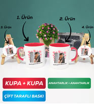 İkili Kırmızı Sevgiliye Sevgililer Günü Hediyesi 12 Kupa Bardak Anahtarlık