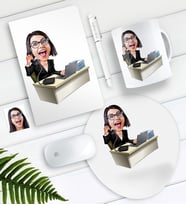 BK Gift Kişiye Özel Bayan Asistan Karikatürlü Defter Kalem Kupa Mouse Pad Seti (Model 1)