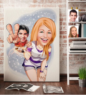 BK Gift Kişiye Özel Sevgililer Karikatürlü Kanvas Tablo 70x100cm -30