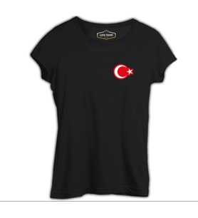 Ay Yıldız - Göğüs Logo Siyah Kadın Tshirt
