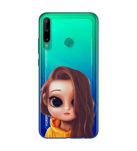 Kahve Saçlı Kız Tasarımlı Süper Şeffaf Silikon Telefon Kılıfı Huawei P40 Lite E