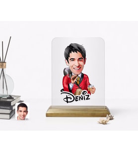 BK Gift Kişiye Özel Erkek Patron Karikatürlü Ahşap Standlı Çerçeve-2 (Beyaz)