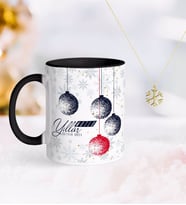 BK Gift Kişiye Özel Yılbaşı Mutlu Yıllar Siyah Kupa ve Kar Tanesi Kolye-13 (Model 1)