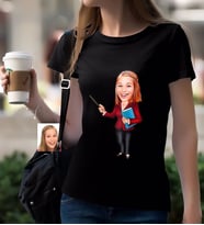 BK Gift Kişiye Özel Bayan Öğretmen Karikatürlü Siyah T-Shirt-3
