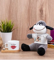 Sevgiliye Hediye Tarihli ve İsimli Fincan ve Peluş Eşek
