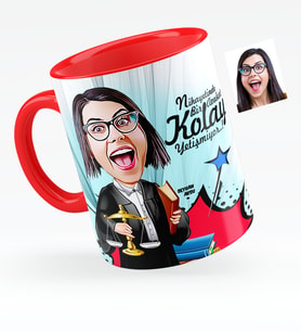 BK Gift Kişiye Özel Bayan Avukat Karikatürlü Kırmızı Kupa Bardak  2