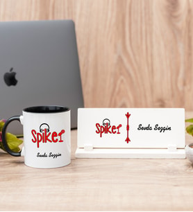 Spiker Siyah Kupa Bardak Ve Masa İsimliği Hediye Seti