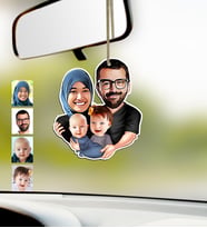BK Gift Kişiye Özel Aile Karikatürlü Ahşap Araba Dikiz Ayna Süsü-4 (Çok Renkli)