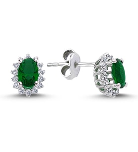 Lova Pırlantalı Oval Zümrüt Anturaj Küpe - 3040013