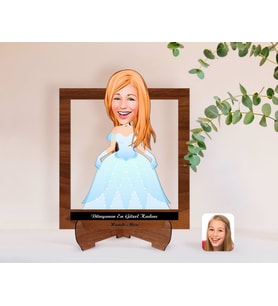 BK Gift Kişiye Özel Kadınlar Günü Dünyanın En Güzel Kadını Karikatürlü Ahşap Standlı 3D Biblo-34 (Beyaz)