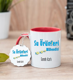 Su Ürünleri Mühendisi Kırmızı Kupa Bardak Ve Anahtarlık Set