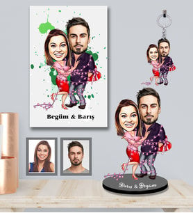 Kişiye Özel Sevgili Karikatürlü 3 lü Hediye Seti Model 4
