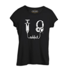 Music Addict Siyah Kadın Tshirt