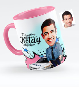 BK Gift Kişiye Özel Bay Polis Karikatürlü Pembe Kupa Bardak  6