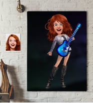 BK Gift Kişiye Özel Kadın Gitarist Animasyon Karikatürlü Kanvas Tablo 70x100cm -11
