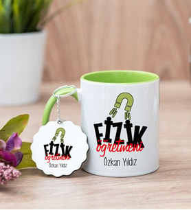 Fizik Öğretmeni Yeşil Kupa Bardak Ve Anahtarlık Set