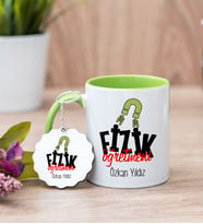 Fizik Öğretmeni Yeşil Kupa Bardak Ve Anahtarlık Set