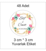 48'li 3 cm*3 cm Yuvarlak, Nişan, Kına, Düğün Etiketi (Yapışkan)