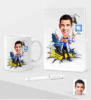 BK Gift Kişiye Özel Bay Diş Hekimi Karikatürlü Beyaz Defter Kalem Kupa Seti - 1 (Model 1)