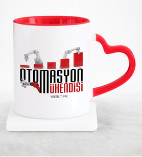 BK Gift Kişiye Özel Mesleki Otomasyon Mühendisi Kırmızı Kalpli Kupa Bardak