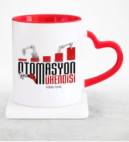 BK Gift Kişiye Özel Mesleki Otomasyon Mühendisi Kırmızı Kalpli Kupa Bardak