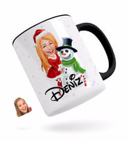 BK Gift Kişiye Özel Kadın Yeni Yıl Karikatürlü Siyah Kupa Bardak-2