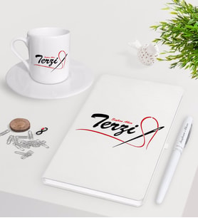 BK Gift Kişiye Özel Terzi Beyaz Defter Kalem Türk Kahvesi Fincanı Seti-1 (Model 1)