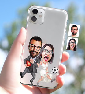 BK Gift Kişiye Özel Sevgililer Karikatürlü iPhone 11 İnce Şeffaf Silikon Telefon Kapağı-15 (Beyaz)