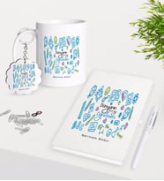 BK Gift Kişiye Özel Dünyanın En İyi Öğretmeni Kupa Anahtarlık Beyaz Defter Kalem Hediye Seti-15 (Model 1)