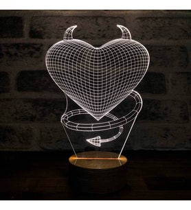 Devil Love Figürlü Dekoratif Hediye Led Masa Lambası 7 Işık Rengi Ahşap Taban