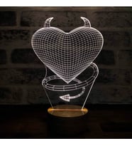 Devil Love Figürlü Dekoratif Hediye Led Masa Lambası 7 Işık Rengi Ahşap Taban